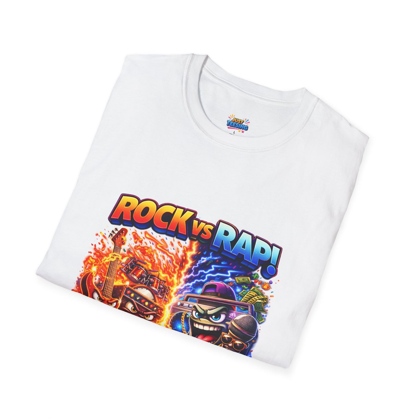 Rock vs Rap Clash of the Genres T-Shirt — Retro Music Battle Graphic Tee