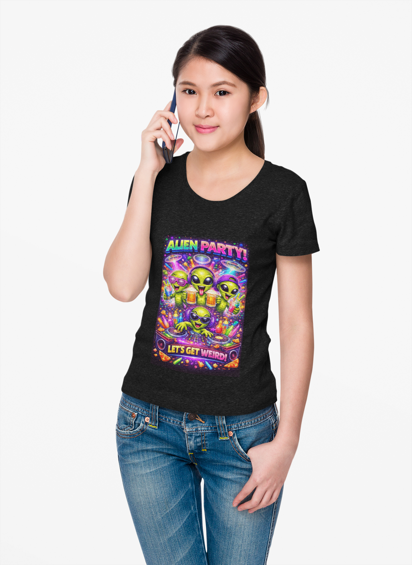 Alien Party T-Shirt — "Let's Get Weird" Neon Sci‑Fi Graphic Tee
