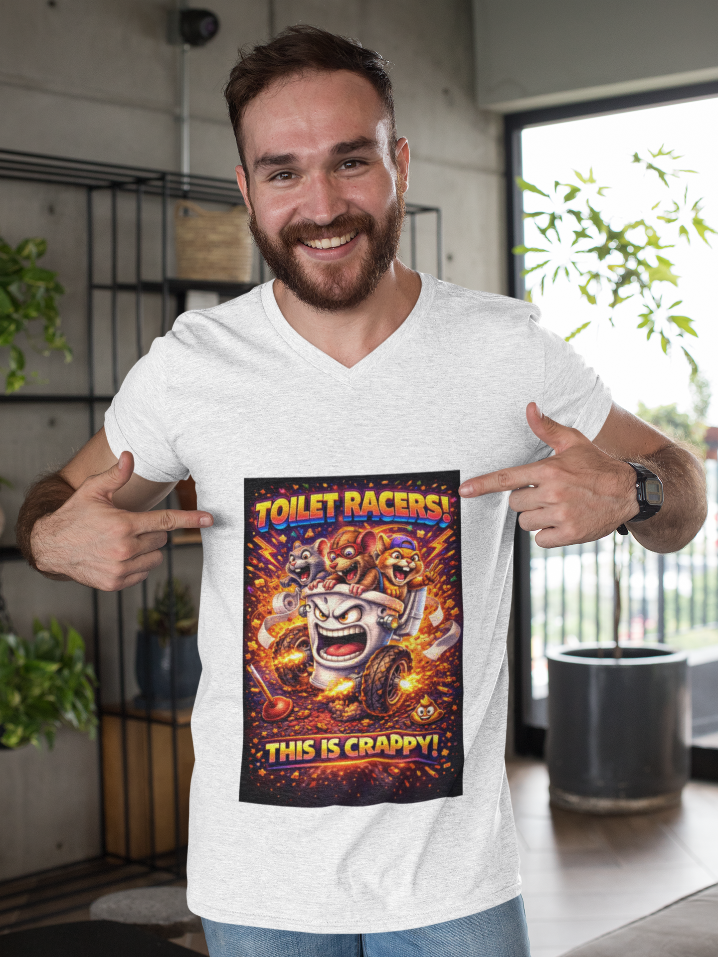 Toilet Racers! This Is Crappy! Graphic Tee - Funny Retro Racing Cartoon T-Shirt
