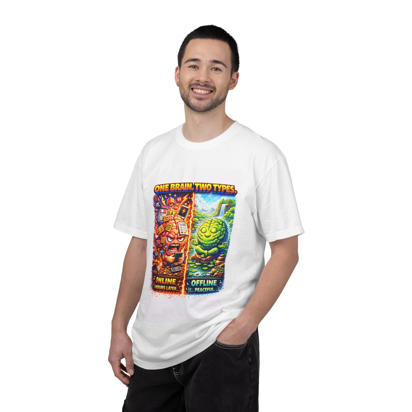 Graphic T-Shirt — "One Brain, Two Types: Online vs Offline" Retro Humorous Tee