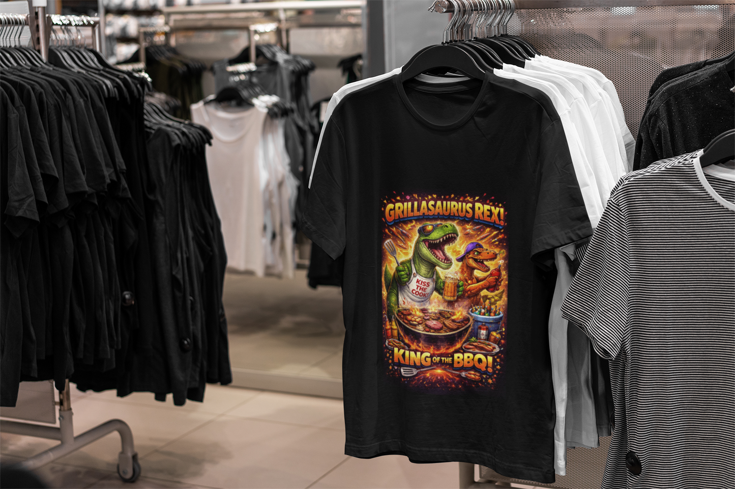 Grillasaurus Rex T-Shirt — King of the BBQ Dinosaur Grill Tee