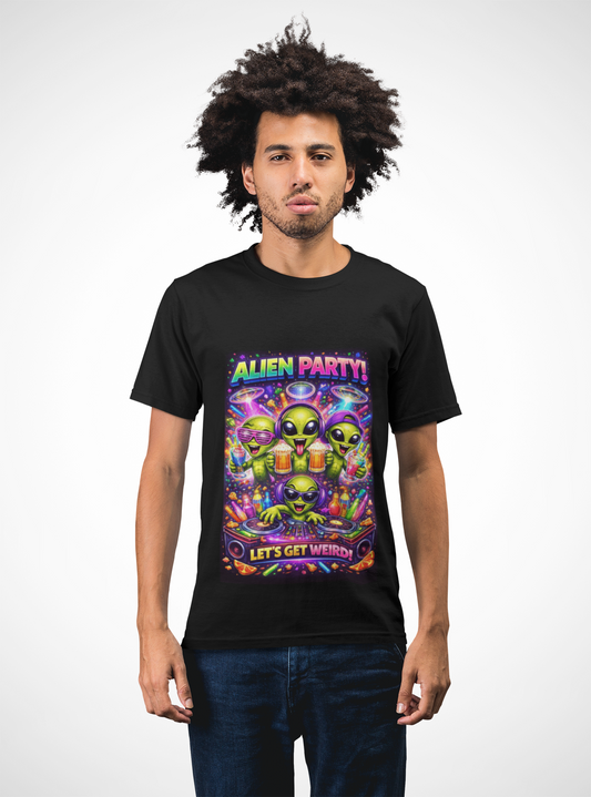 Alien Party T-Shirt — "Let's Get Weird" Neon Sci‑Fi Graphic Tee