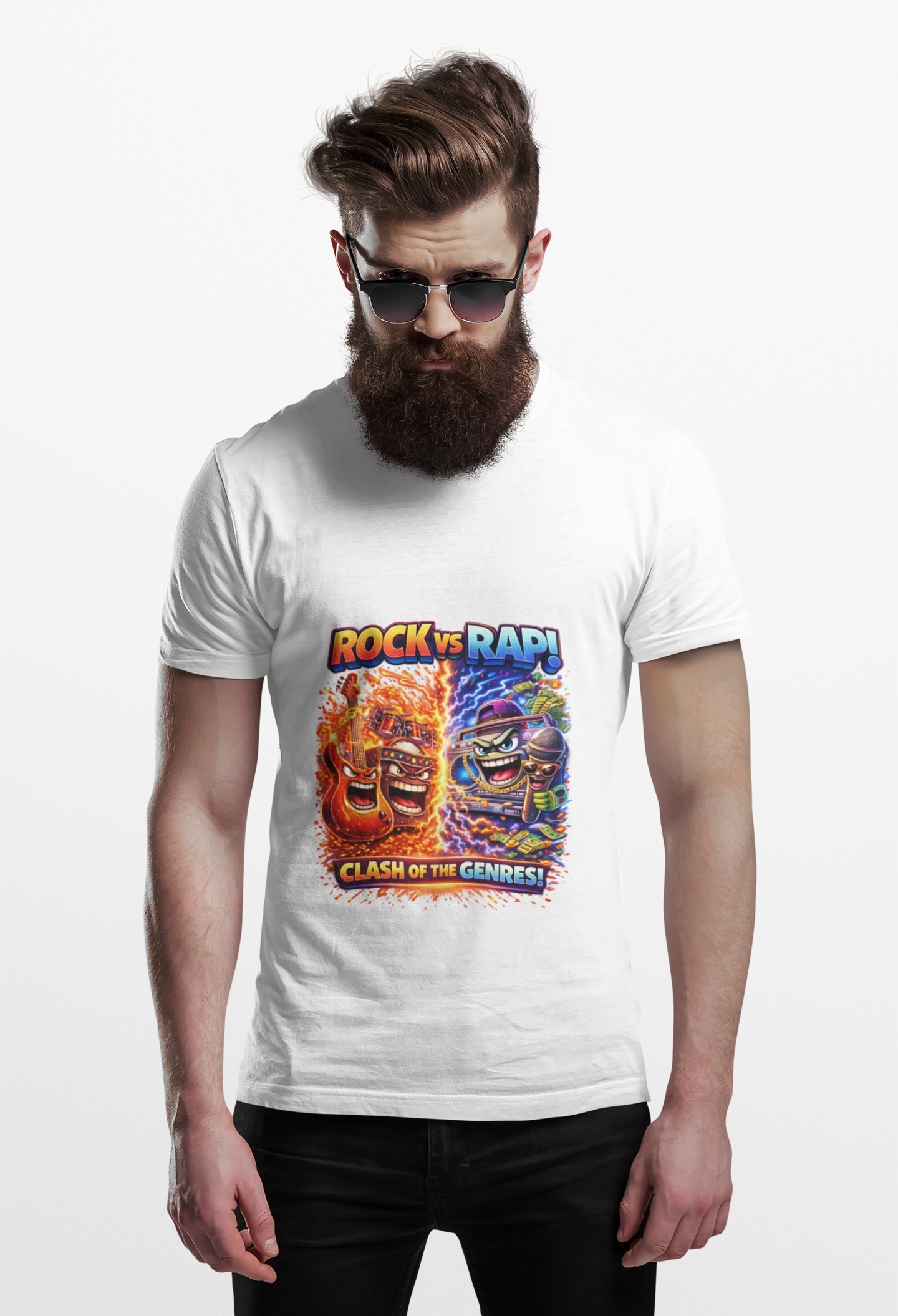 Rock vs Rap Clash of the Genres T-Shirt — Retro Music Battle Graphic Tee