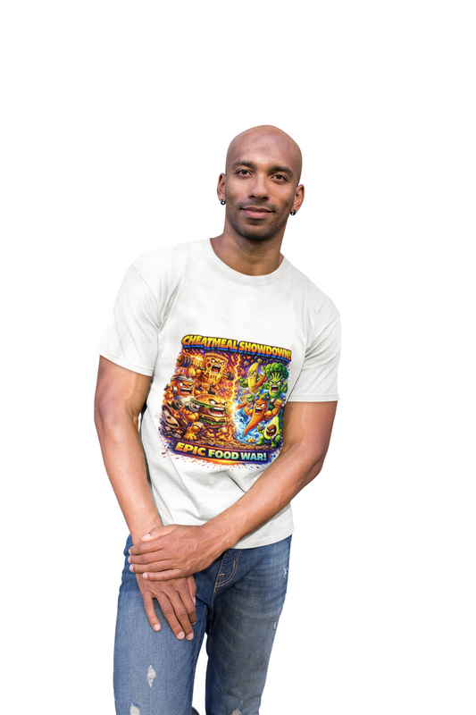 T-Shirt — "Cheatmeal Showdown: Epic Food War" Retro Cartoon Graphic Tee