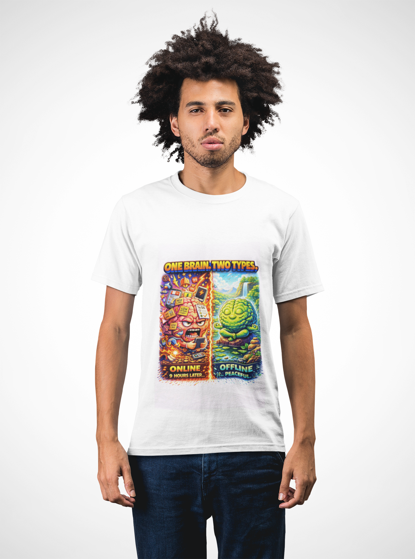 Graphic T-Shirt — "One Brain, Two Types: Online vs Offline" Retro Humorous Tee